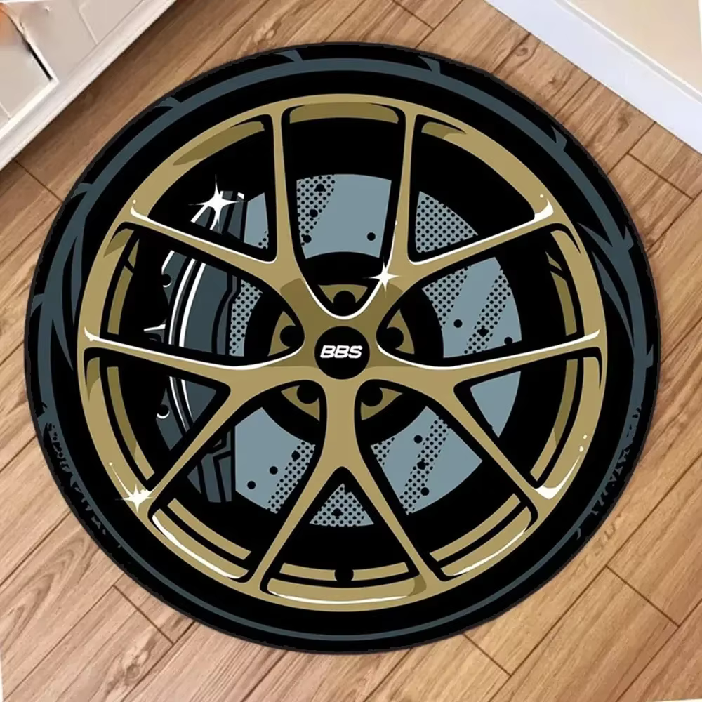 Tapis rond imprimé VIKAMA Fashion Contour avec dos antidérapant pour salons, salles de bain et décor