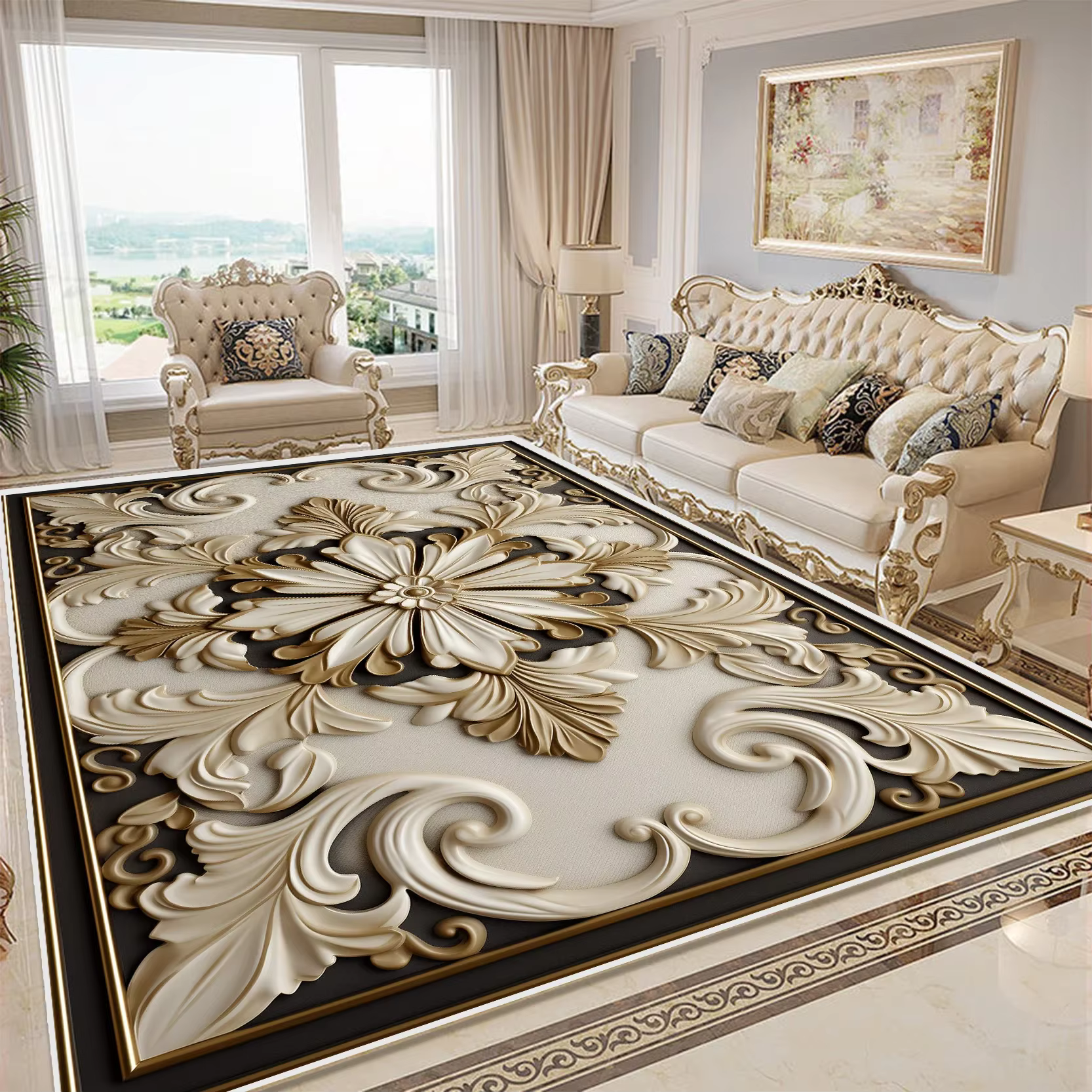 Tapis 3D à fleurs pour chambre à coucher, décoration de maison, grande surface, salon, doux, antidér