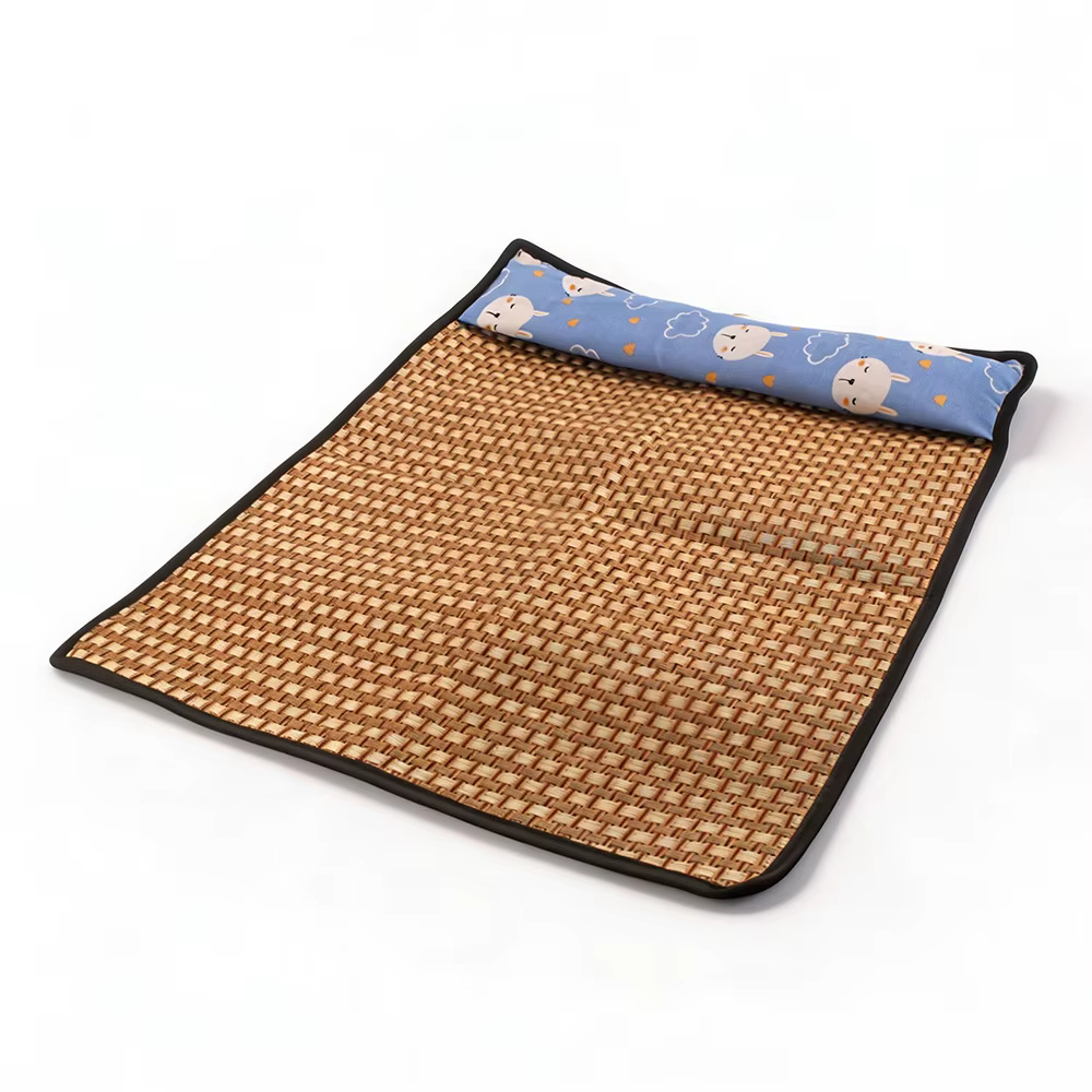 Tapis rafraîchissant naturel pour chat d'été avec oreiller, lavable, pliable, respirant et confortab