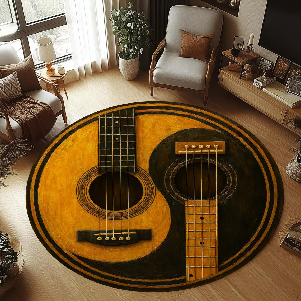 Tapis de guitare rond antidérapant, lavable en Machine, pour chambre d'enfant, tapis de sol pour sal
