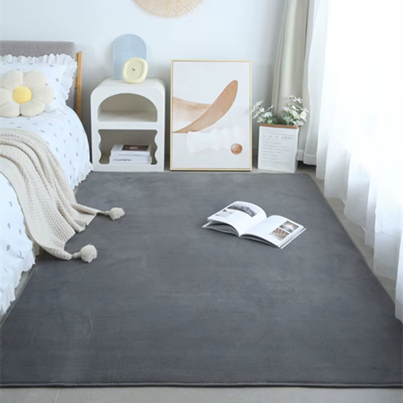 Tapis en velours de corail gris pour salon, canapé, chambre d'enfants, tapis de sol de chevet, court