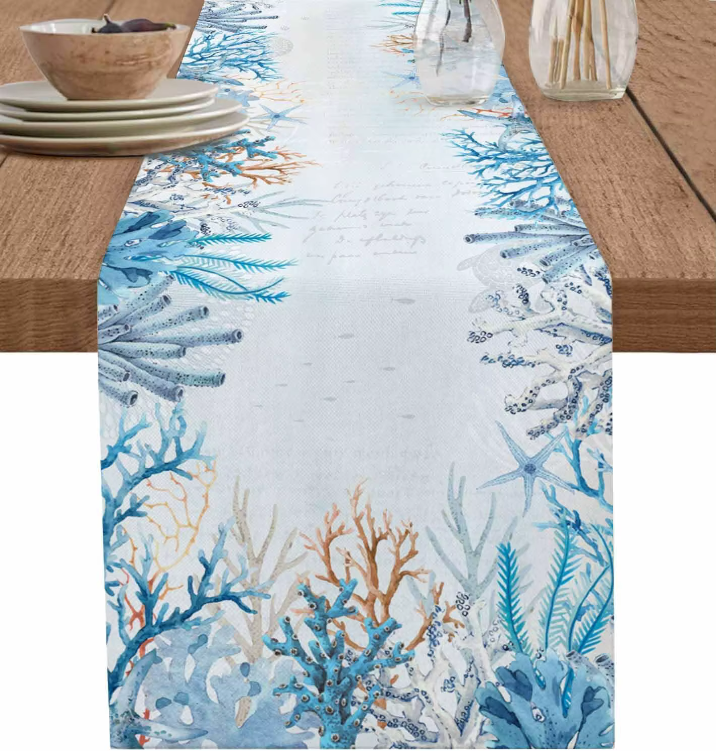 Chemin de Table en lin bleu côtier, poulpe, étoile de mer, décor de Table pour la maison, cuisine ré