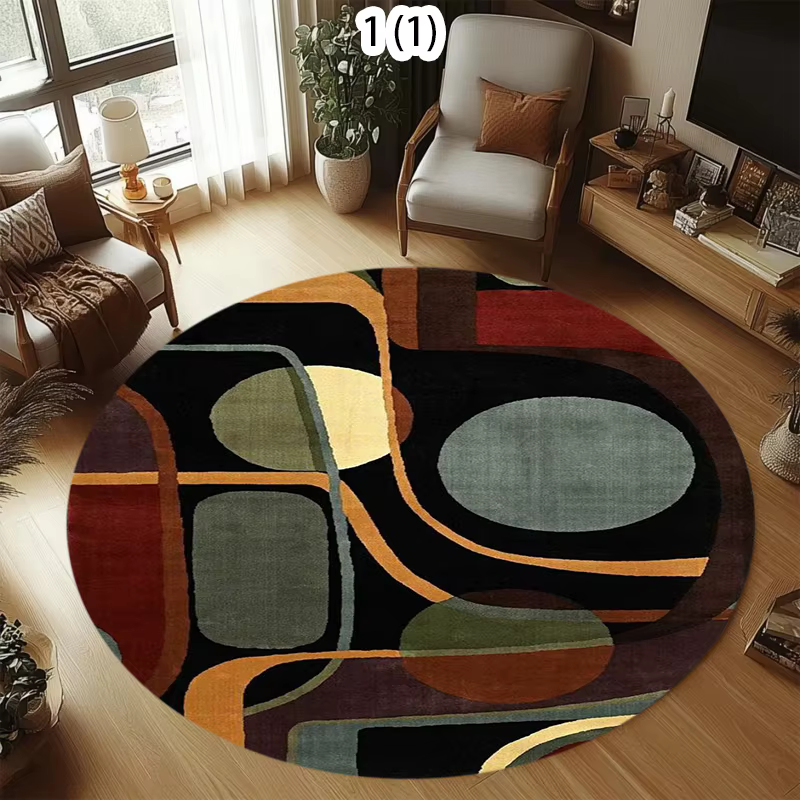 Tapis rond géométrique rétro, style bohème vintage, décoration intérieure, salon, chambre à coucher,