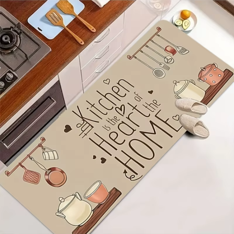 Tapis de cuisine avec citation « La cuisine est le cœur de la maison », tapis antidérapant, lavable 