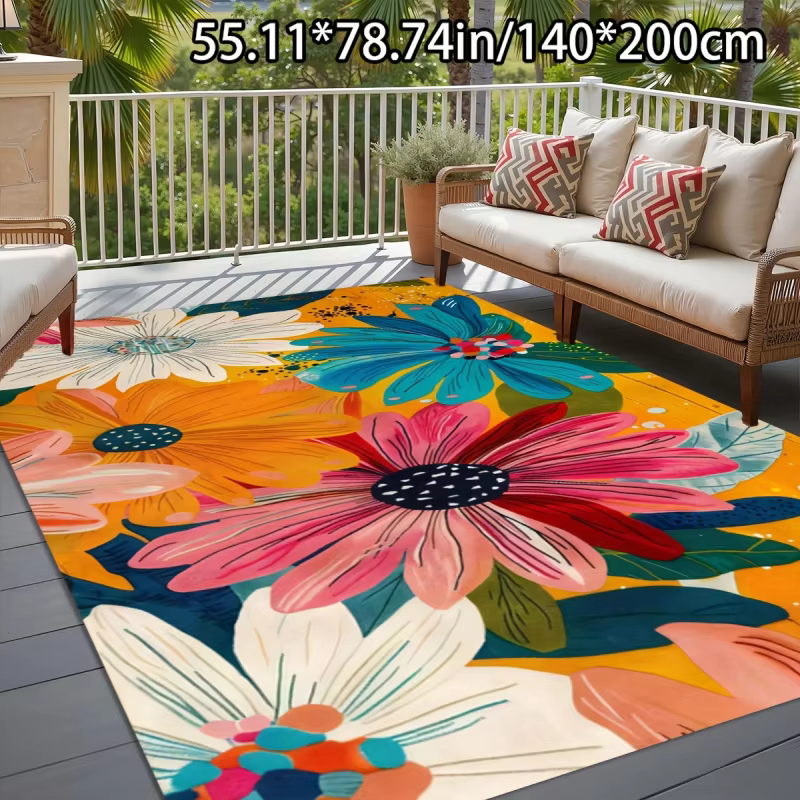 Tapis d'extérieur rectangulaire VIKAMA à motif floral, lavable en machine, paillasson d'entrée antid