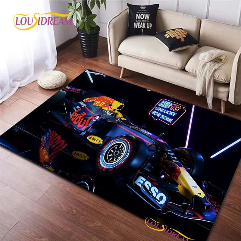 Tapis de sol antidérapant à motif de voiture de course, pour chambre à coucher, salon, cuisine, déco