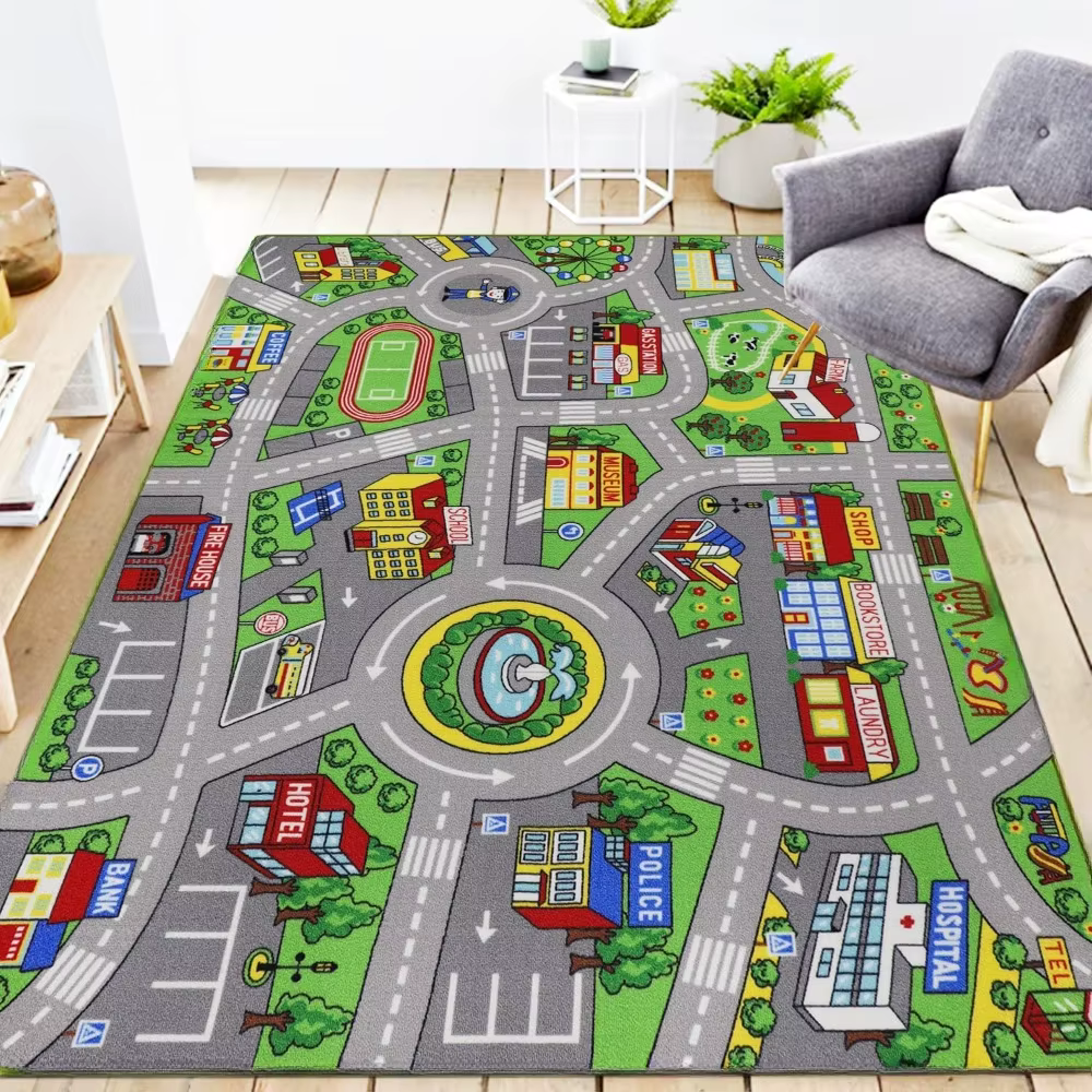 Tapis de jeu de route de circulation pour enfants, lavable, carte de voiture, apprentissage éducatif
