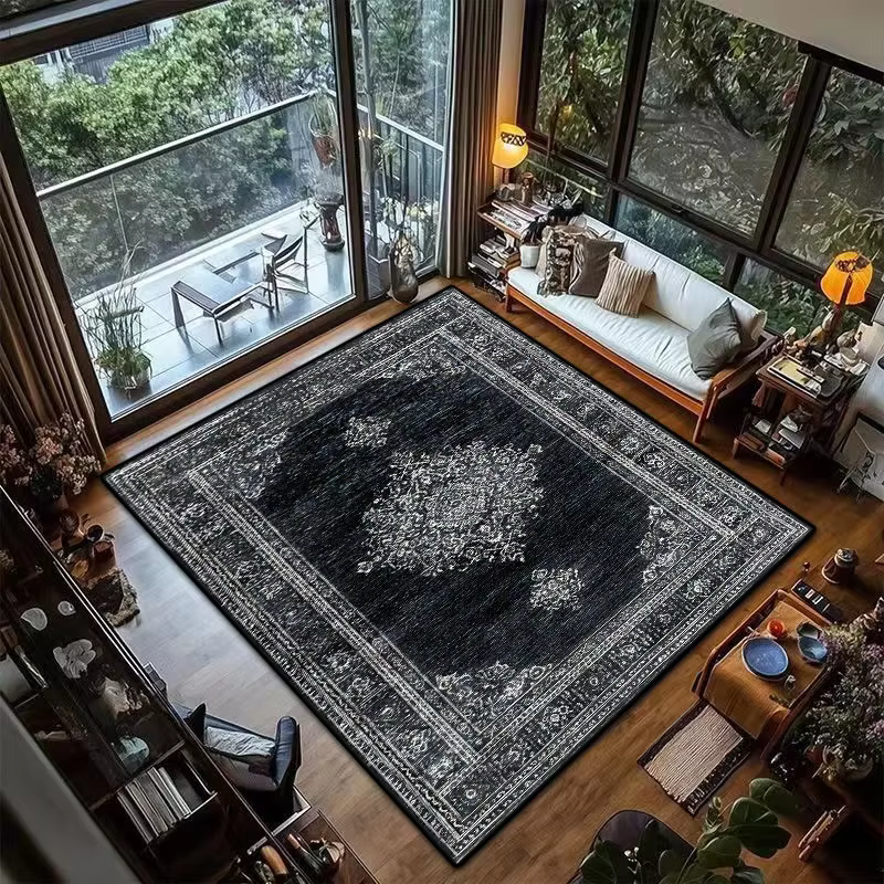 Tapis persan noir rétro, décoration de luxe pour salon, chambre à coucher, grands tapis, faciles à n