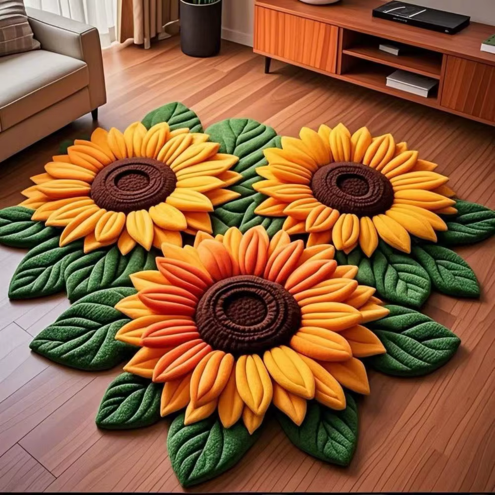 Tapis de sol en forme de tournesol durable, antidérapant, absorbant, doux, 60x60cm, pour porte et dé
