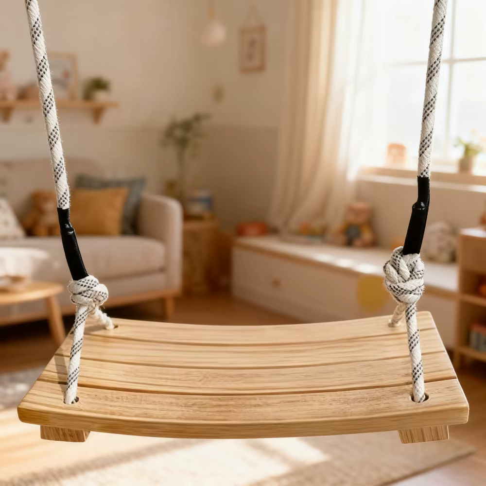Adult Hanging Swing Chair - Solid Wood Porch Swing for Indoor/Outdoor Use, Garden Tree Hammock with 
