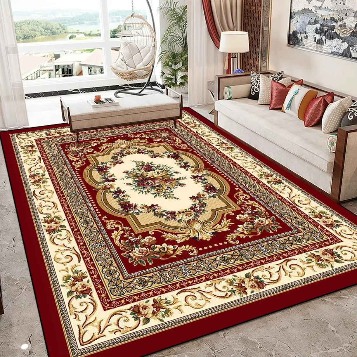 VIKAMA Tapis vintage européen de grande taille, antidérapant, doux, pour salon, chambre à coucher, d