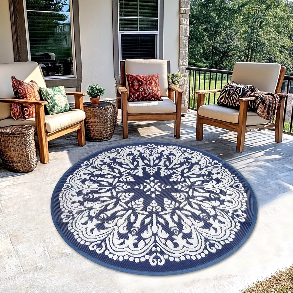 Tapis réversible imperméable double face pour extérieur, tapis de patio en paille plastique, tapis t