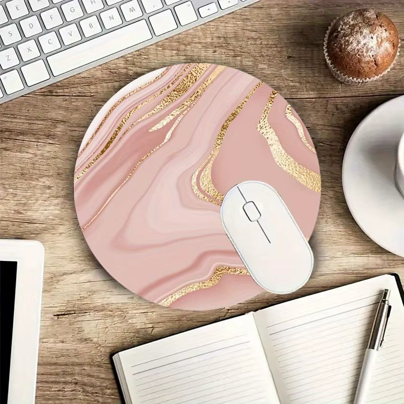 Tapis de souris rond en marbre doré Rose, antidérapant, pour bureau, ordinateurs portables, configur