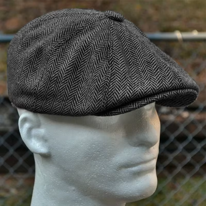 Bérets pour hommes style chevrons, rétro, en feutre de laine, mode décontractée, bérets plats