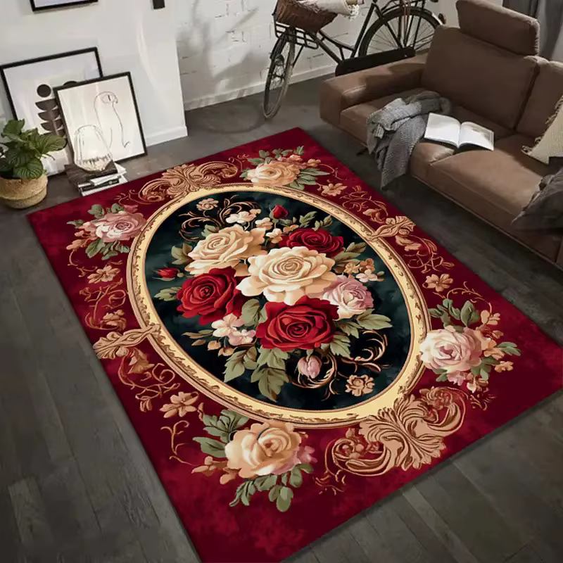 Tapis de zone florale vintage, tapis d'entrée pour salon, chambre à coucher, tapis de linge, lavable