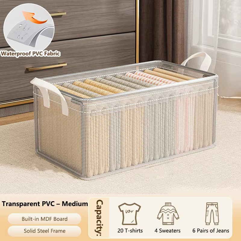 1 boîte de rangement transparente en PVC avec cadre en acier solide, imperméable, panier de rangemen