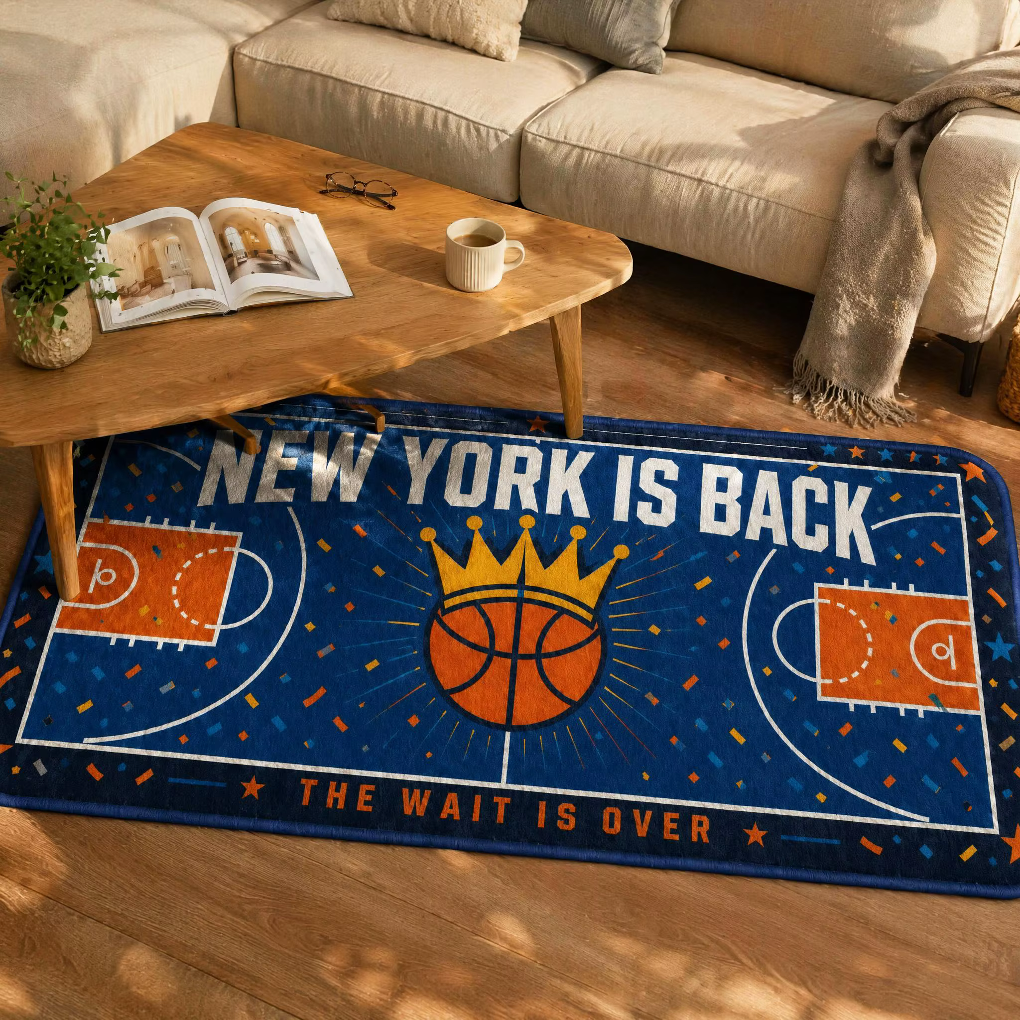 Tapis de sol antidérapant motif confettis de la cour de basket de New York NEW YORK IS BACK, décorat