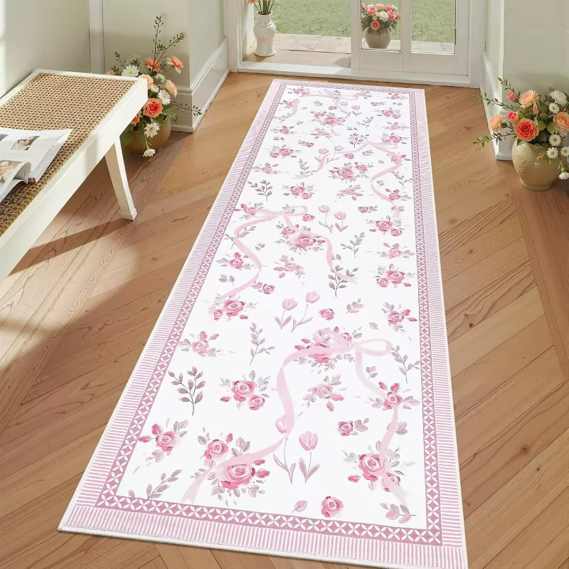 Tapis floral rose à nœuds multicolores, tapis de chambre, tapis de salon, tapis de bureau, tapis de 