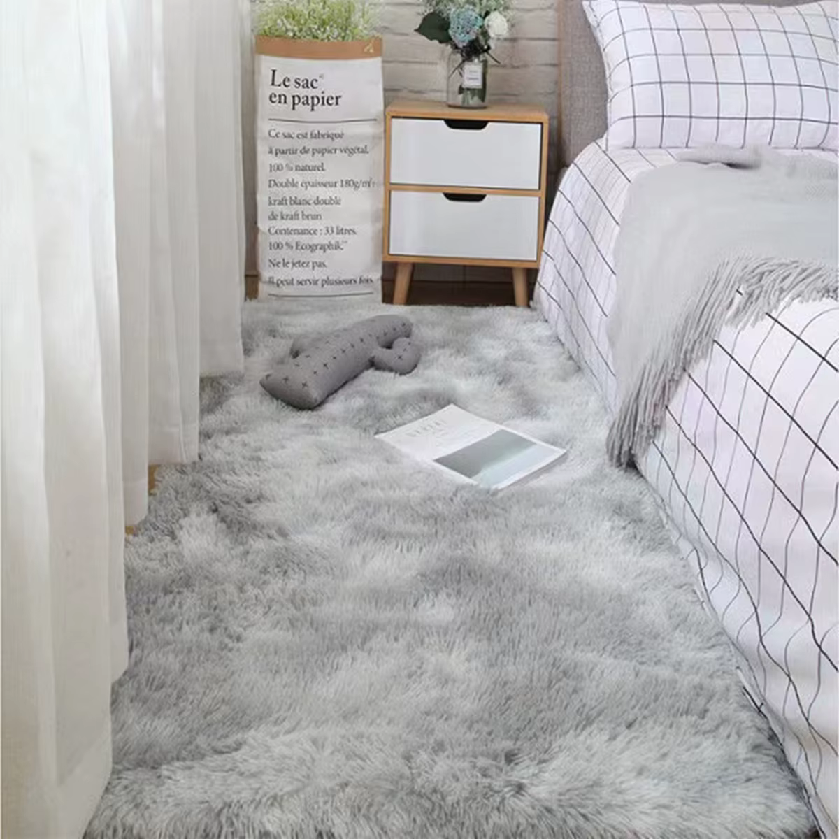 Tapis doux pour chambre à coucher, moelleux, antidérapant, teint par nouage, peluche, doux, Shag, po
