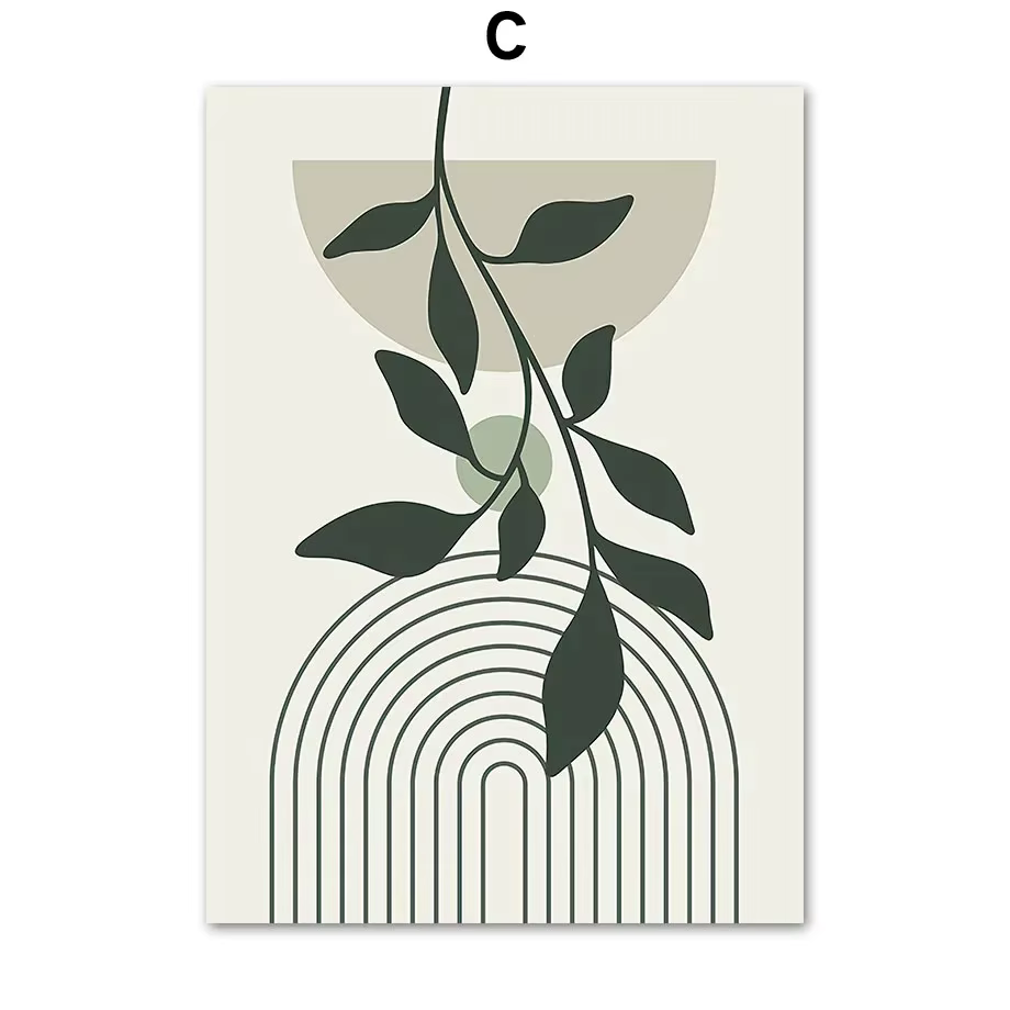 Toile de ligne géométrique de feuille verte sauge, peinture Matisse abstraite Boho, affiche d'art mu