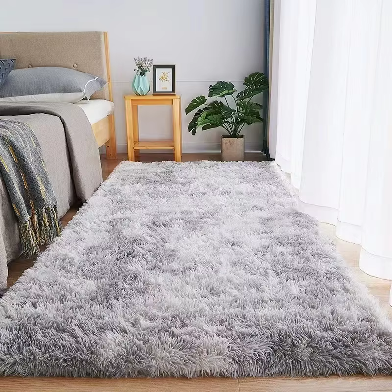Tapis gris pour salon, en peluche, pour chambre à coucher, moelleux, antidérapant, décoration de mai