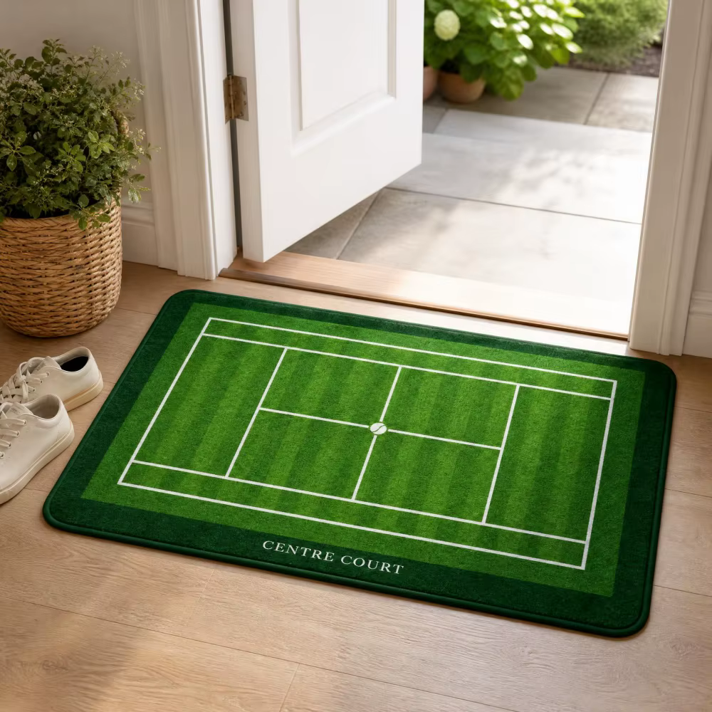 Tapis en velours cristal vert pour terrain de tennis, tapis antidérapant absorbant l'eau imprimé pou
