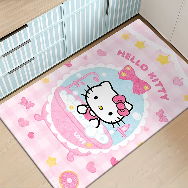 Tapis de couloir style aquarelle Hello Kitty, motif minimaliste, tapis d'intérieur pour salon, chamb