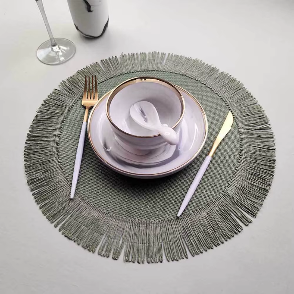 Tapis rond en jute avec franges, isolation thermique, antidérapant, tapis de table, set de table