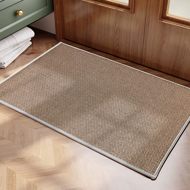 Tapis de sol de cuisine tissé en lin, antidérapant, délavé, fond en caoutchouc, sergé naturel, porte