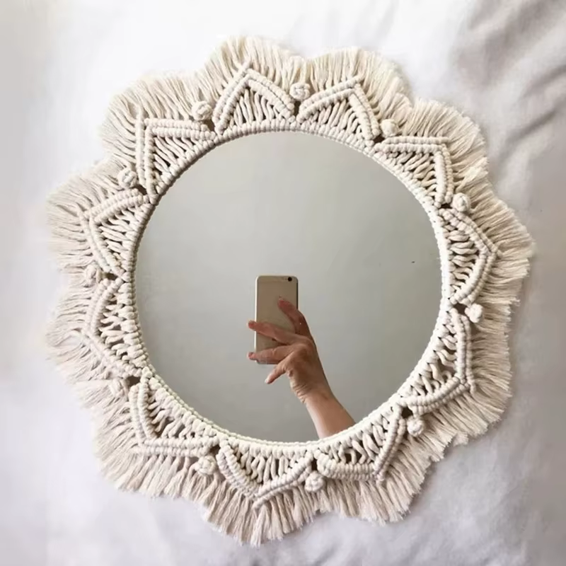 Grands miroirs muraux ronds en macramé, décoration pour la maison, style Boho, pour le salon et la c