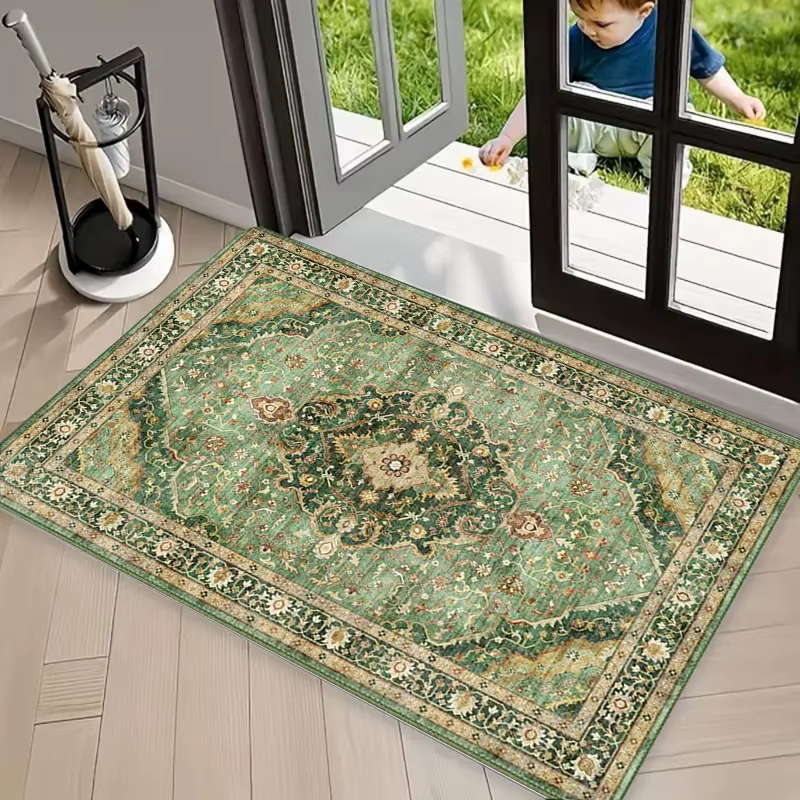 Tapis à motif floral rétro, tapis doux antidérapant pour la décoration de la maison - Parfait pour l