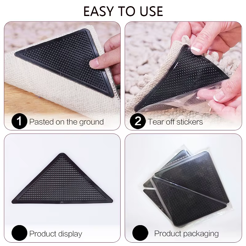 4 pièces 8 pièces/ensemble Triangle lavable réutilisable tapis pince anti-dérapant tapis en caoutcho