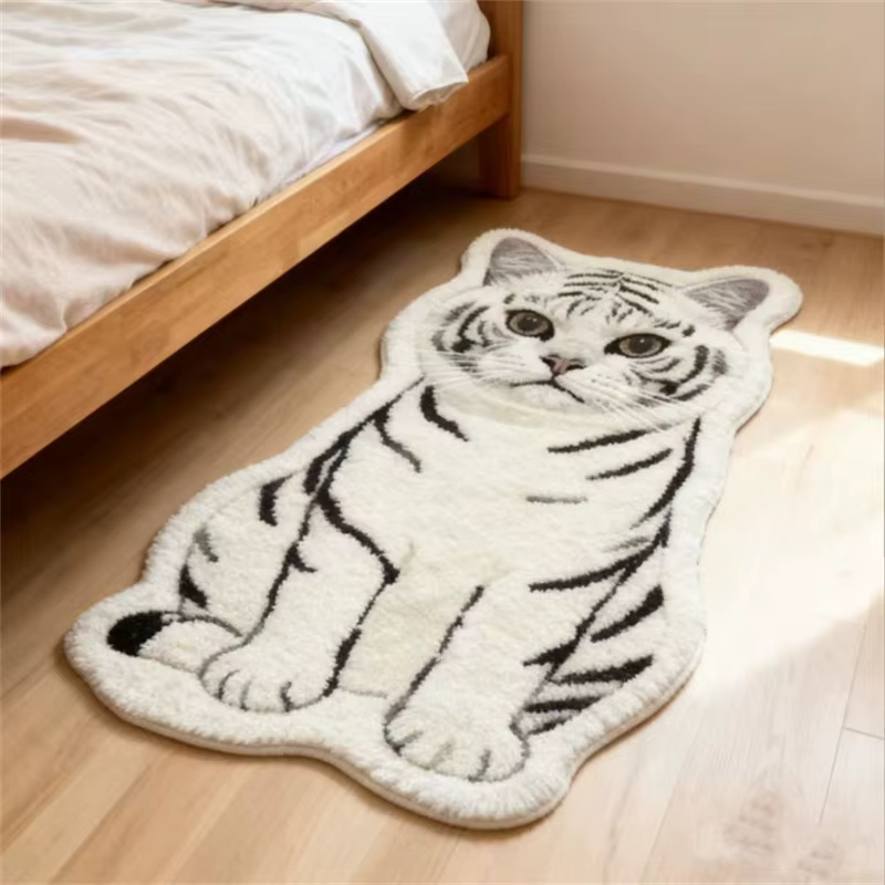 Tapis en fausse fourrure imitation cachemire motif chat mignon, doux, pour chambre à coucher, chevet