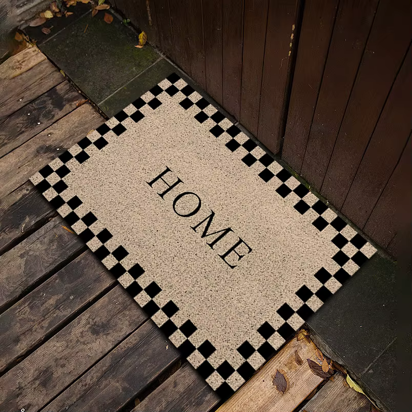 Tapis de porte à bordure à carreaux Vintage, beige, avec texte «WELCOME HOME», pour entrée, décorati