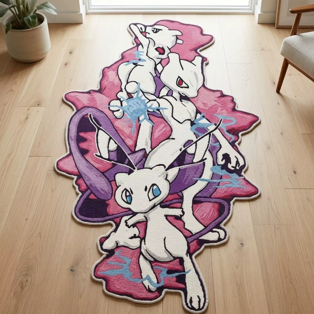 Tapis Anime Pokemon Mewtwo, tapis antidérapant pour salon et chambre à coucher, tapis Manga, décorat