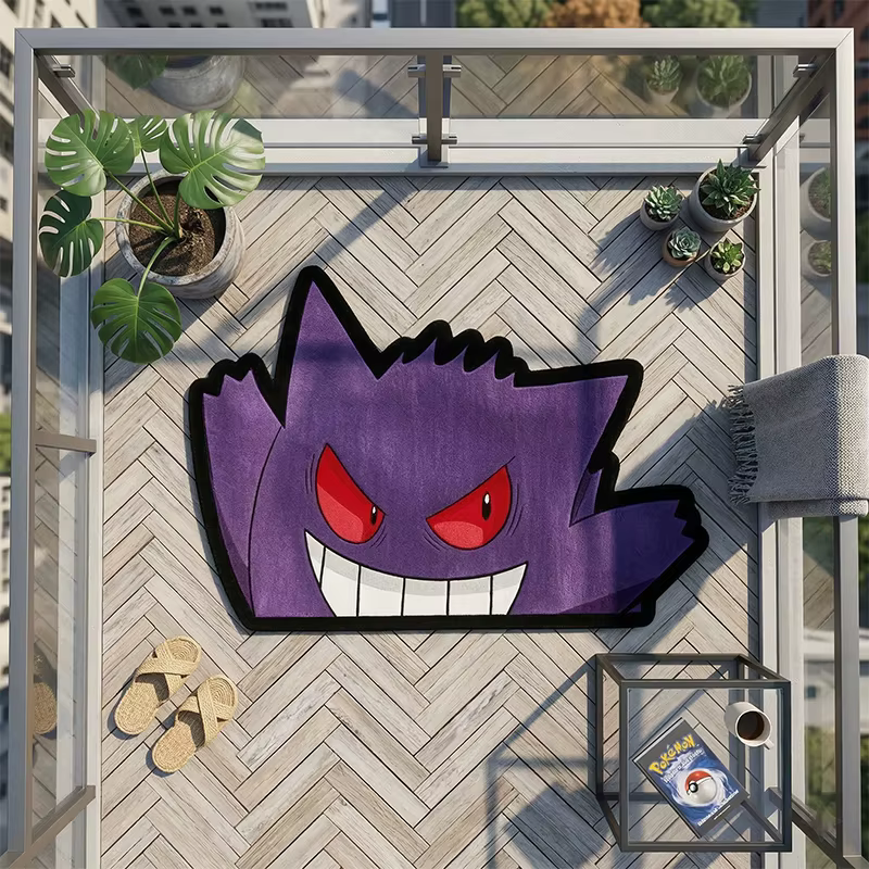 Tapis Pokemon Gengar, tapis de sol violet mignon en forme de fantôme de dessin animé, tapis de forme
