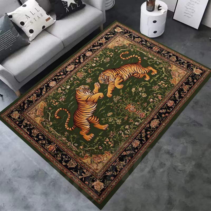 Tapis d'intérieur Art Tiger Animal, motif floral vintage, antidérapant, pour salon et chambre, grand