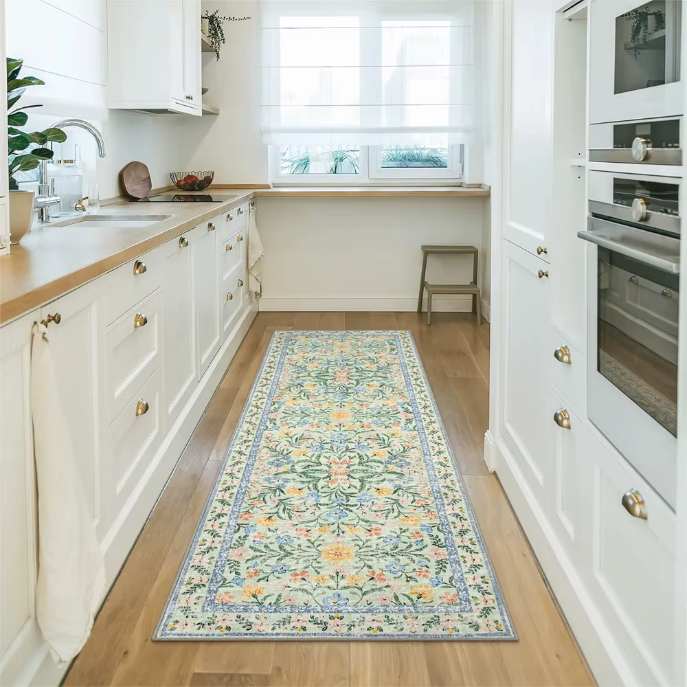 Tapis de cuisine à motif floral, doux, confortable, résistant à l'usure, antidérapant, lavable, pour