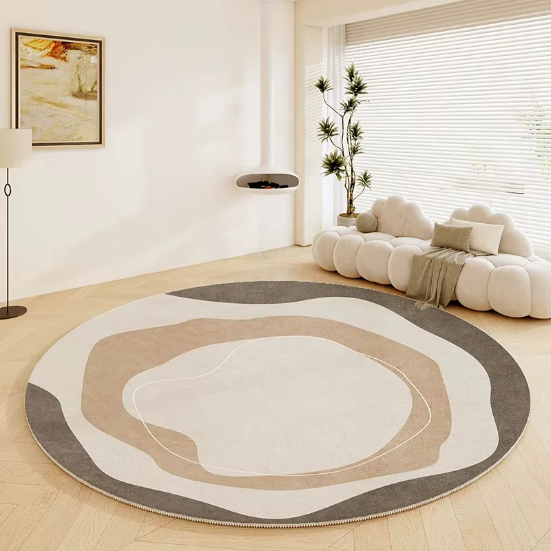 Tapis rond de style nordique – Tapis abstrait doux antidérapant pour chambre à coucher et décoration