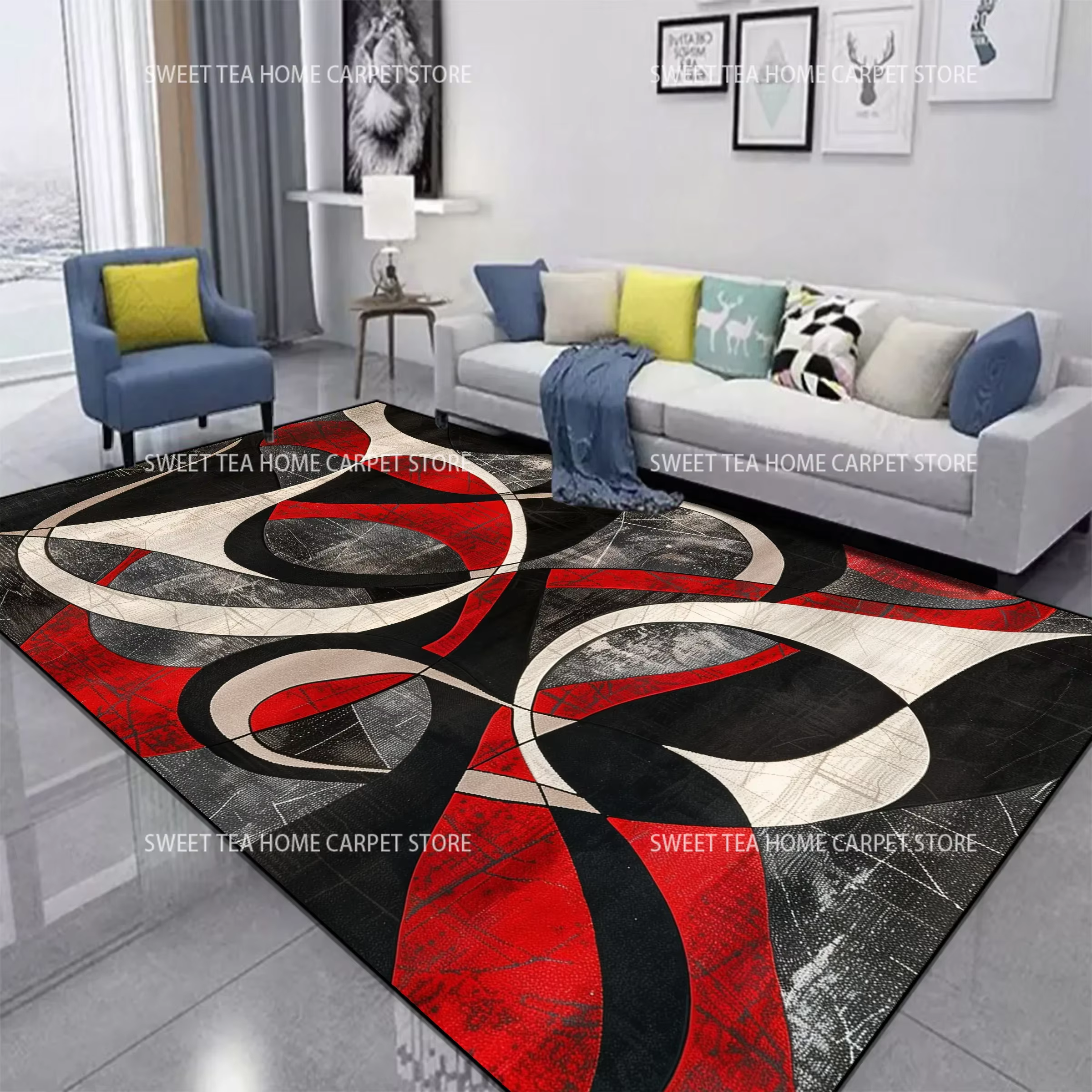 Tapis abstrait rouge et noir pour salon, grande décoration de chambre à coucher, lea Light, luxe, ca