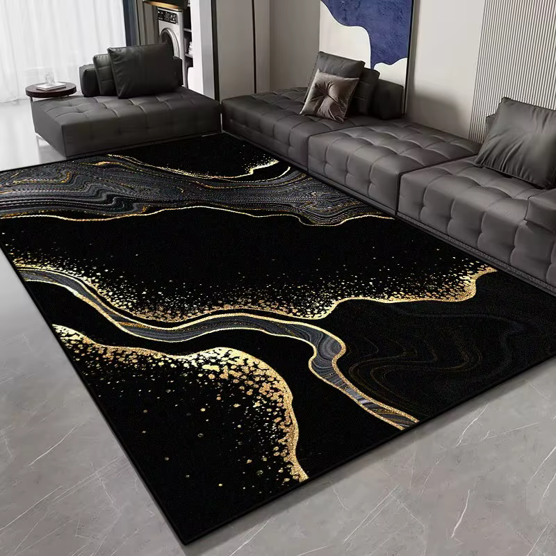 Tapis de salon de grande taille en marbre, Style abstrait, antidérapant, facile à nettoyer, noir, do