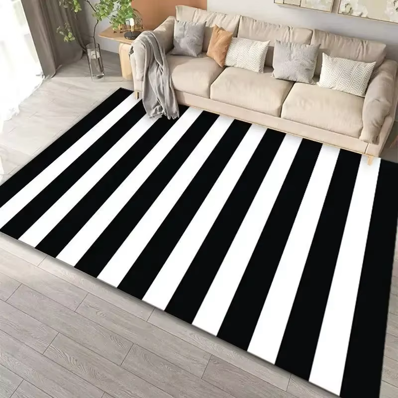 Tapis géométrique noir et blanc, paillasson doux et antidérapant à carreaux rayés, tapis de sol arti