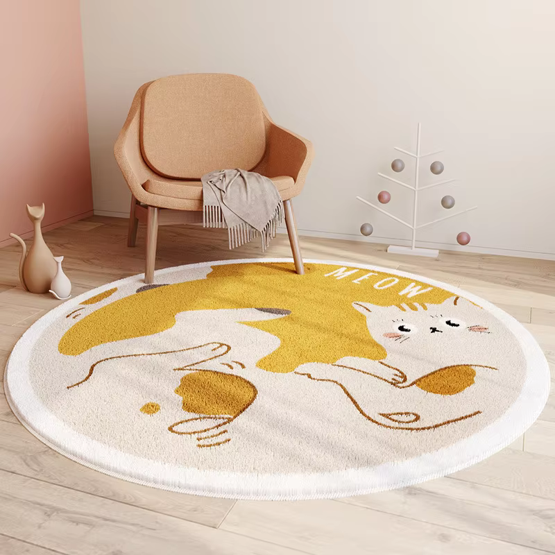 Tapis rond moderne de grande surface de dessin animé Ins, en laine d'agneau épaisse, pour salon, con