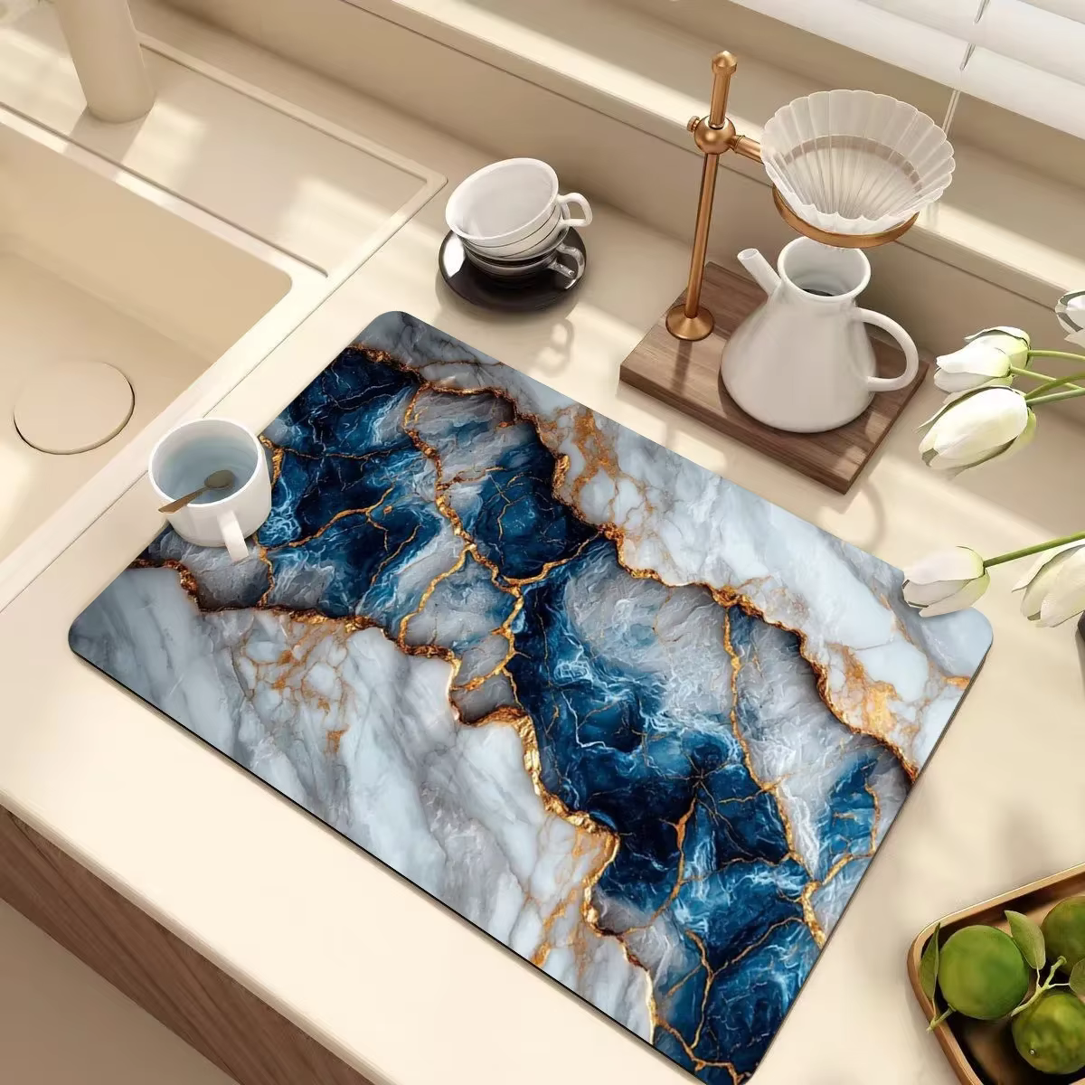 Tapis de séchage à motif de marbre, tapis de Table absorbant pour comptoir de cuisine, antidérapant,