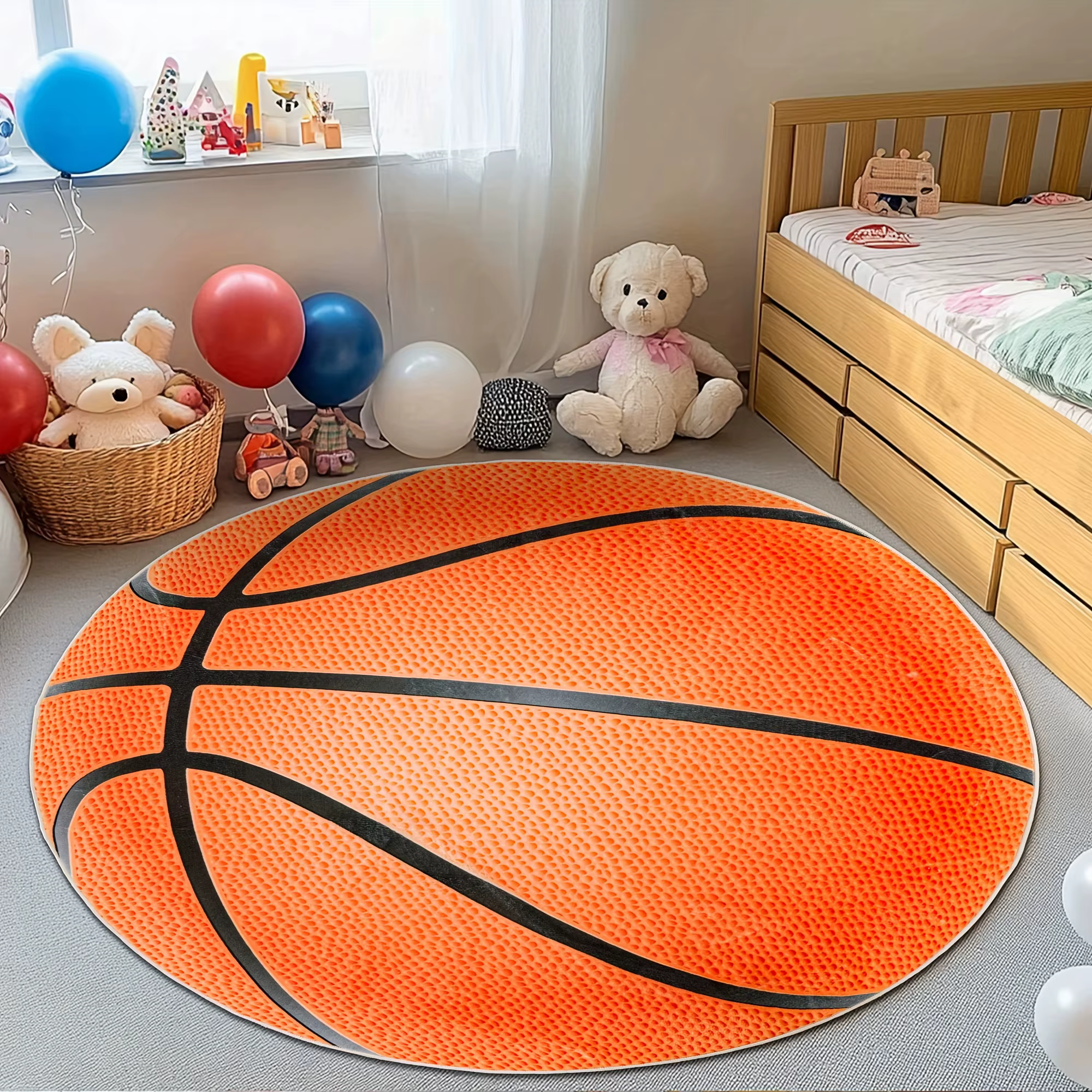 Tapis rond de basket-ball pour chambre à coucher, couverture de chevet résistante, dessin animé mign