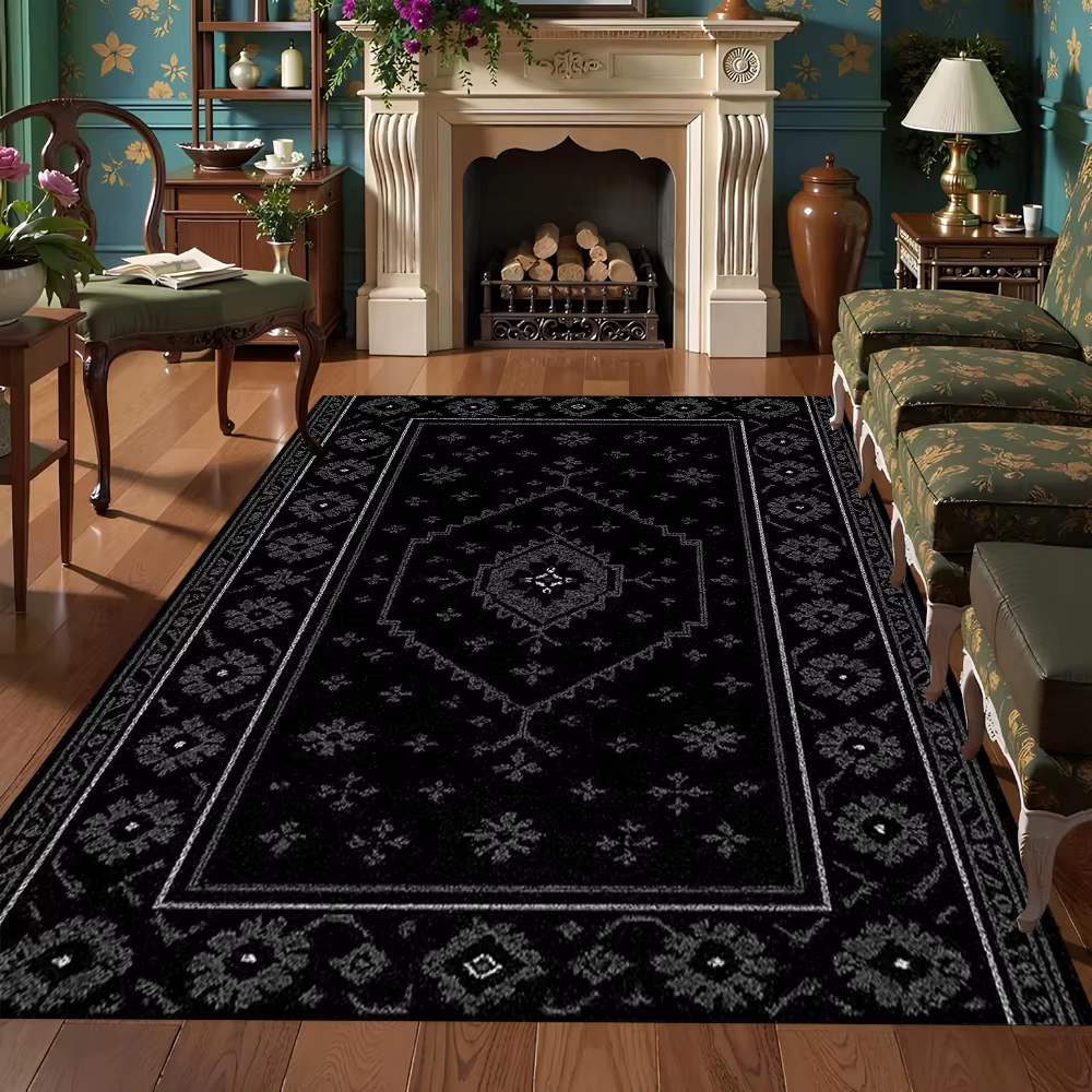 Tapis noir de Style bohémien, résistant aux taches, turc, pour salon, chambre à coucher, Table basse
