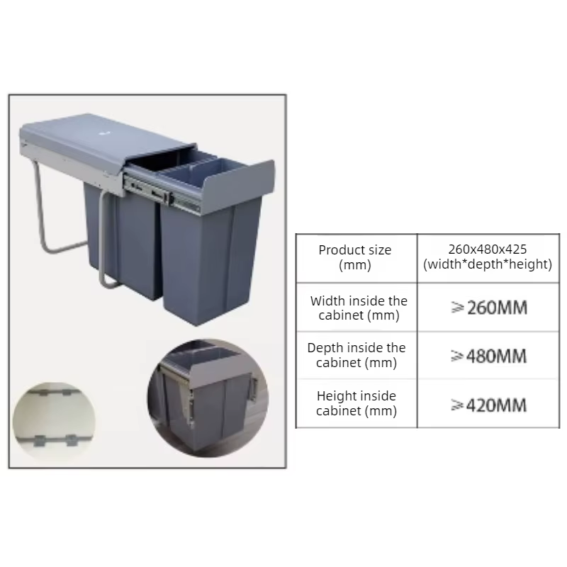 Poubelles de cuisine encastrées modernes, simples, à séparation sec/humide, type coulissant, créativ