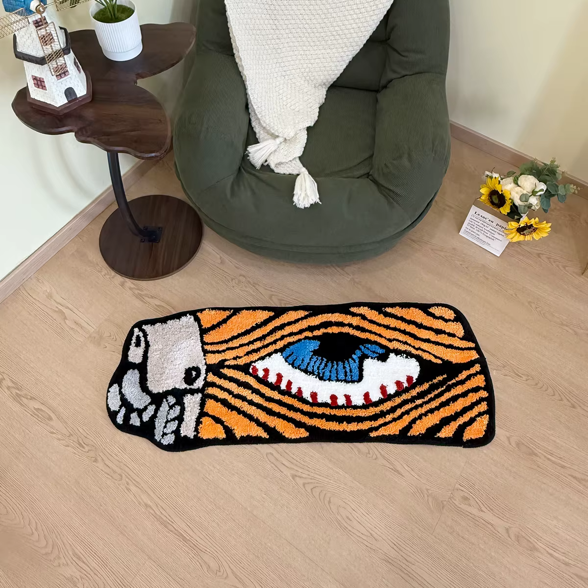 Tapis floqué en forme de briquet à œil marron, Design graissé Unique, revêtement de sol décoratif po