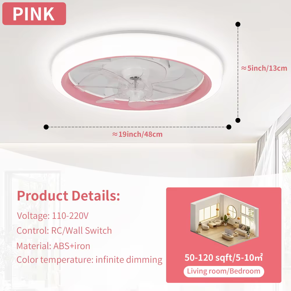 Ventilateur de plafond à profil bas, télécommande avec variateur d'intensité, 6 vitesses de vent, fo