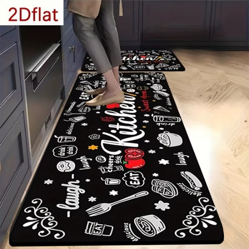 Tapis de cuisine amusant antidérapant et lavable avec imprimé « Eat Laugh Love » pour cuisine, buand